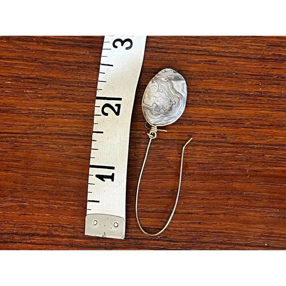 Wire-Wrapped Lace Agate Dangle Earrings For Pierced Ears - Picture 5 of 7